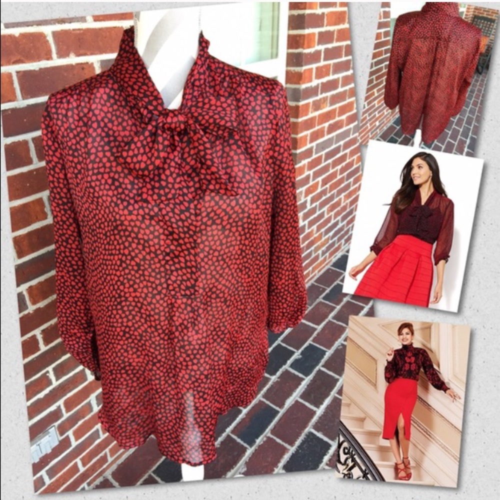 Heart Print TIE NECK Blouse