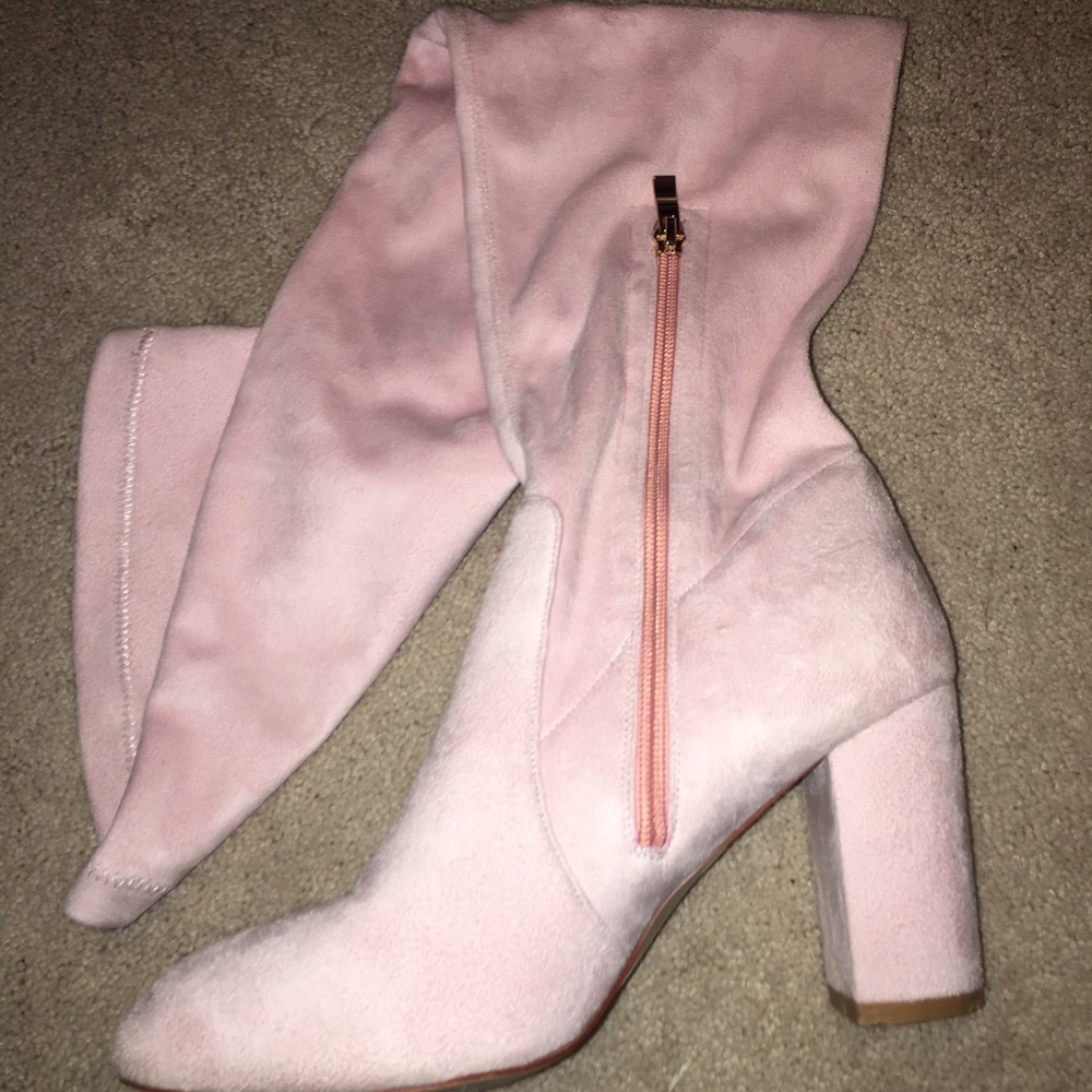 Light Pink Thigh High Suede Boots