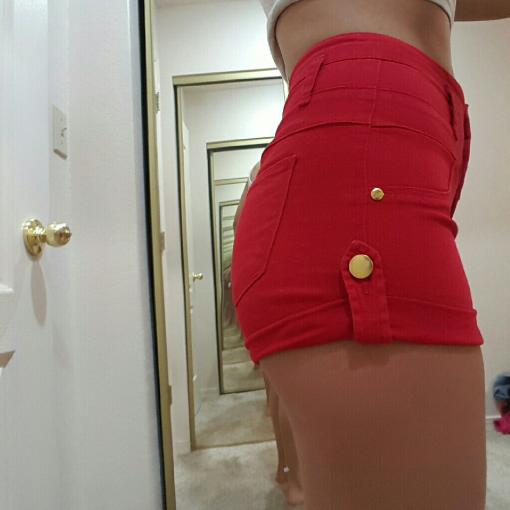 Red high waited shorts