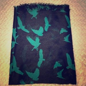 Cute black scarf with teal/green bird decoy.