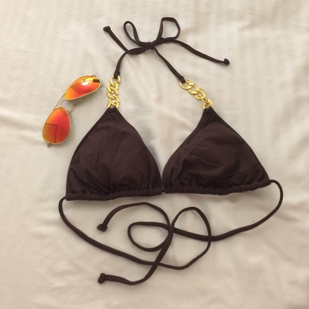 Brown gold swim top