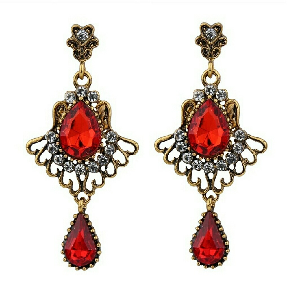 RED Drop Crystal Dangle Earrings