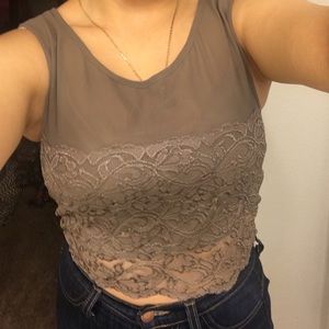 Brown lace crop top.