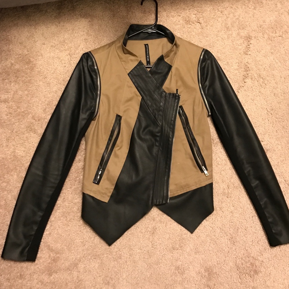Two tone brown and black leather jacket