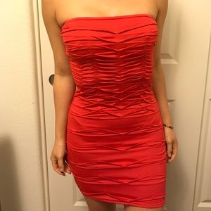 Red strapless dress