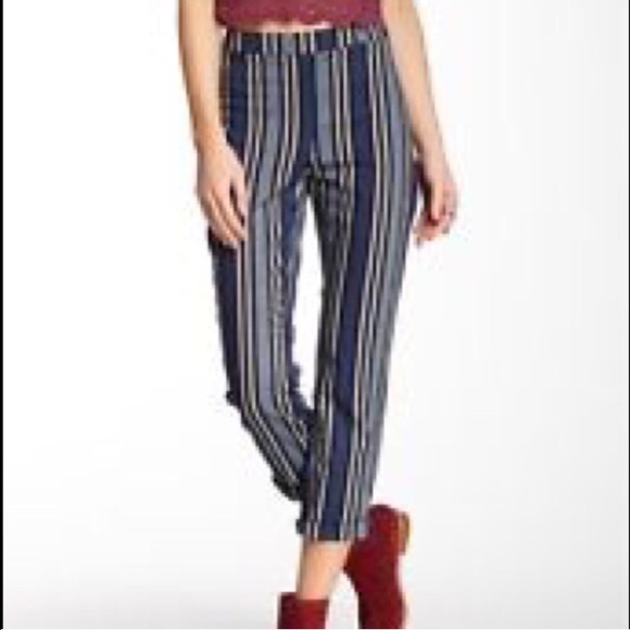 Free People Pants - Free People Black Blue Striped Straight Linen pant