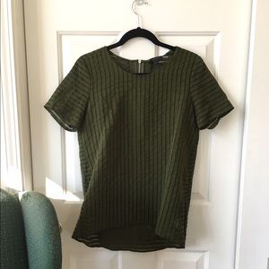 Short- sleeeved dark Green Sheer Striped Top
