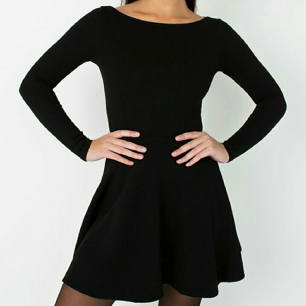 American Apparel Black Long Sleeved Skater Dress