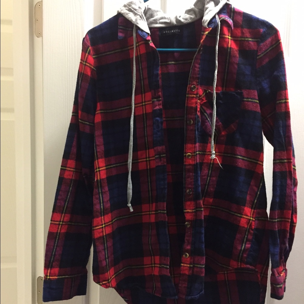 Hooded plaid shirt