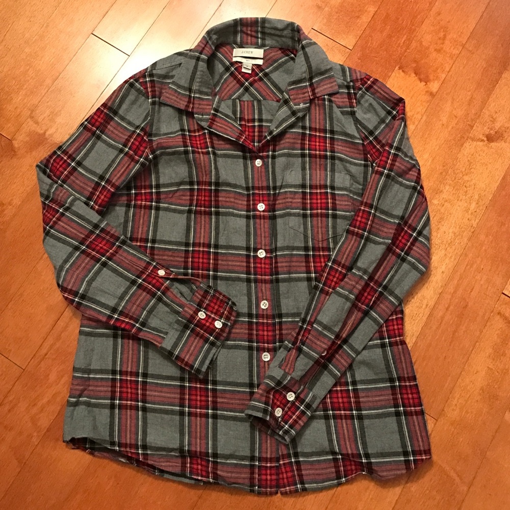 J.Crew grey, red and navy plaid button down
