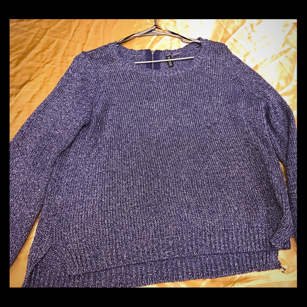Purple sweater with silver flecks.