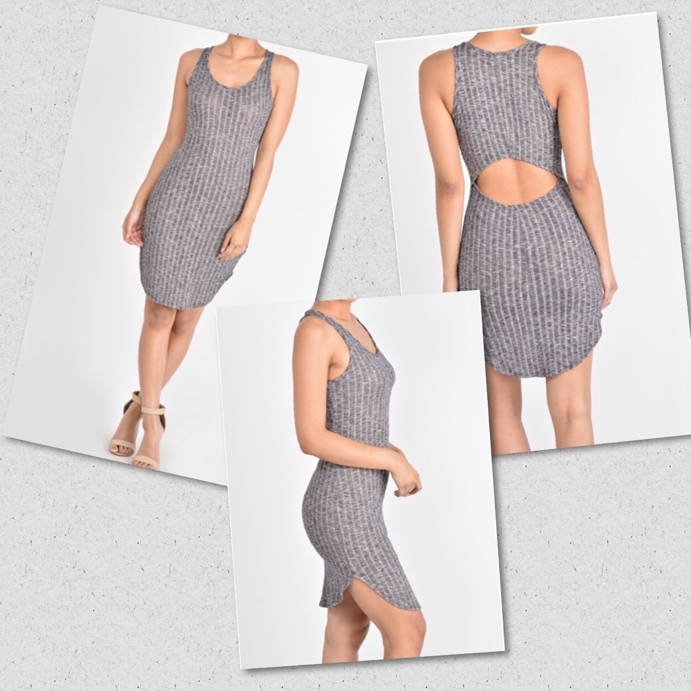 Lani Two Toned Ribbed Fabric Dress Open Back Dress