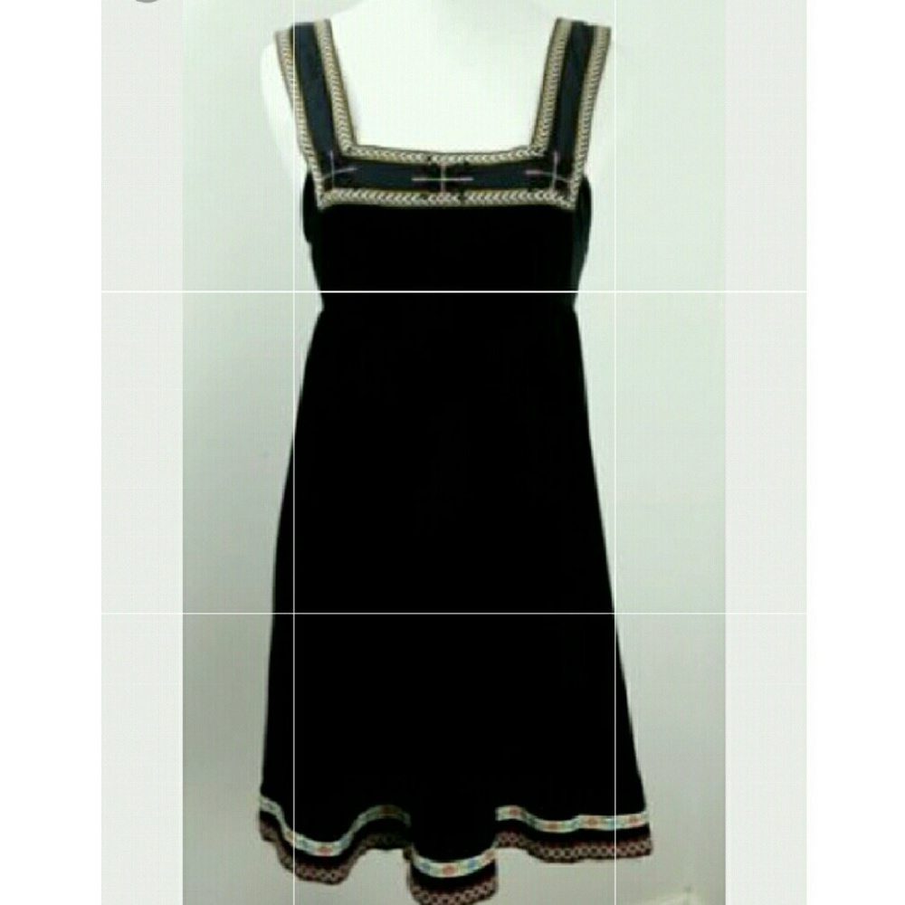 Black Velvet Floral Trim Dress