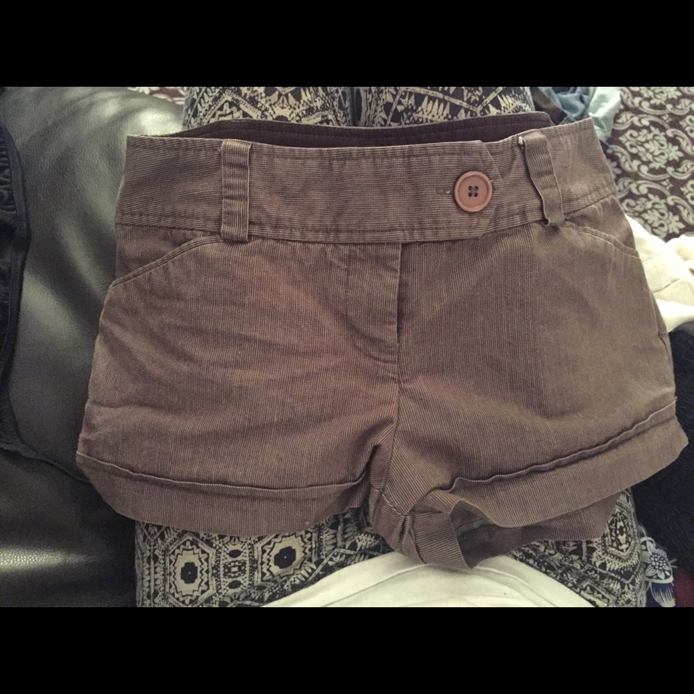 Brown pin strip shorts