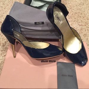 Miu Miu Vernice Gold Bluette Navy Patent Leather