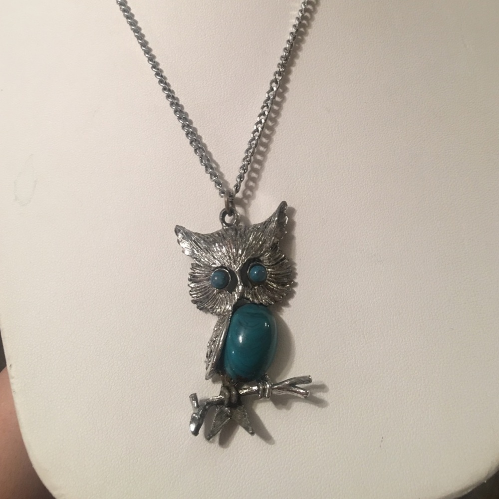 Vintage 70's turquoise jelly belly OWL necklace