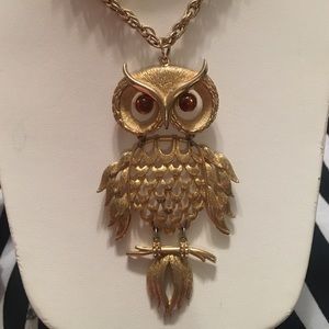 Vintage 70's double chain OWL necklace
