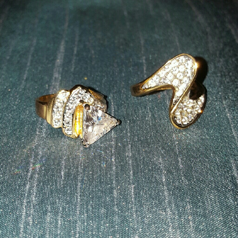 2 fashion rings cz yellow gold sz 6