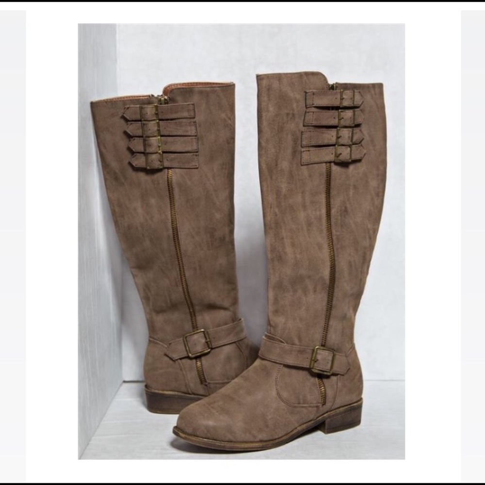 Vanity strap riding boots in mocha