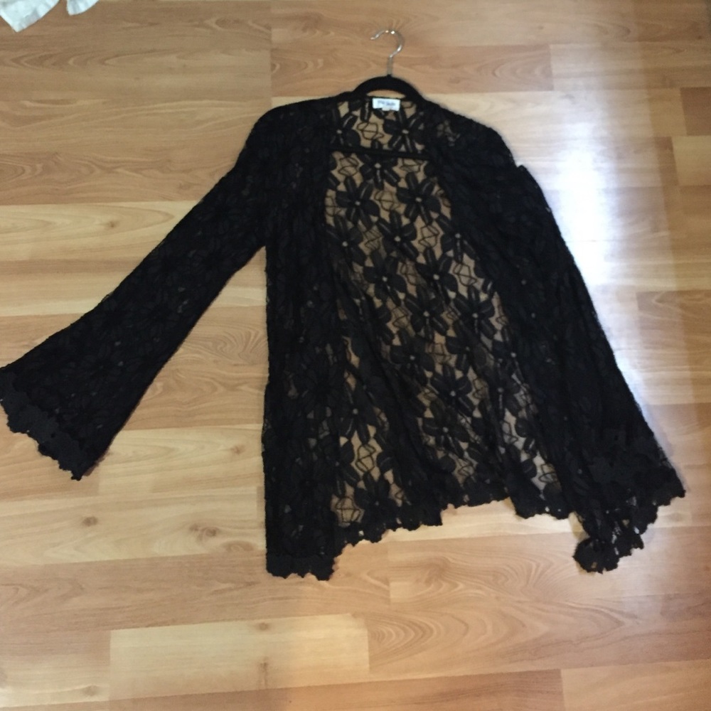 Black lace cardigan with bell sleeves