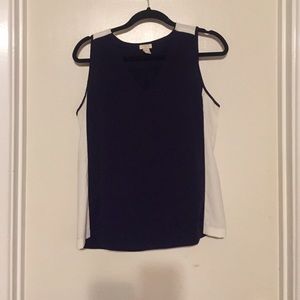 Navy and white j crew silk tank