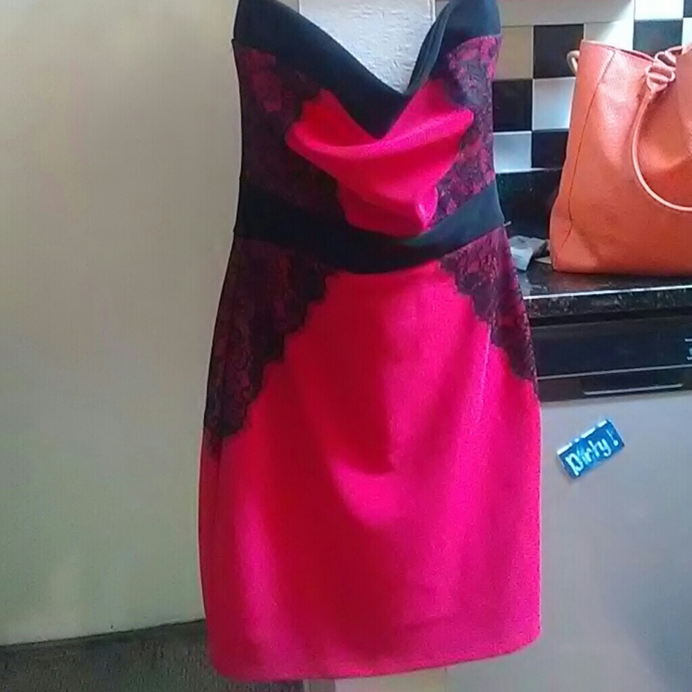 Strapless Coral and black formal dress