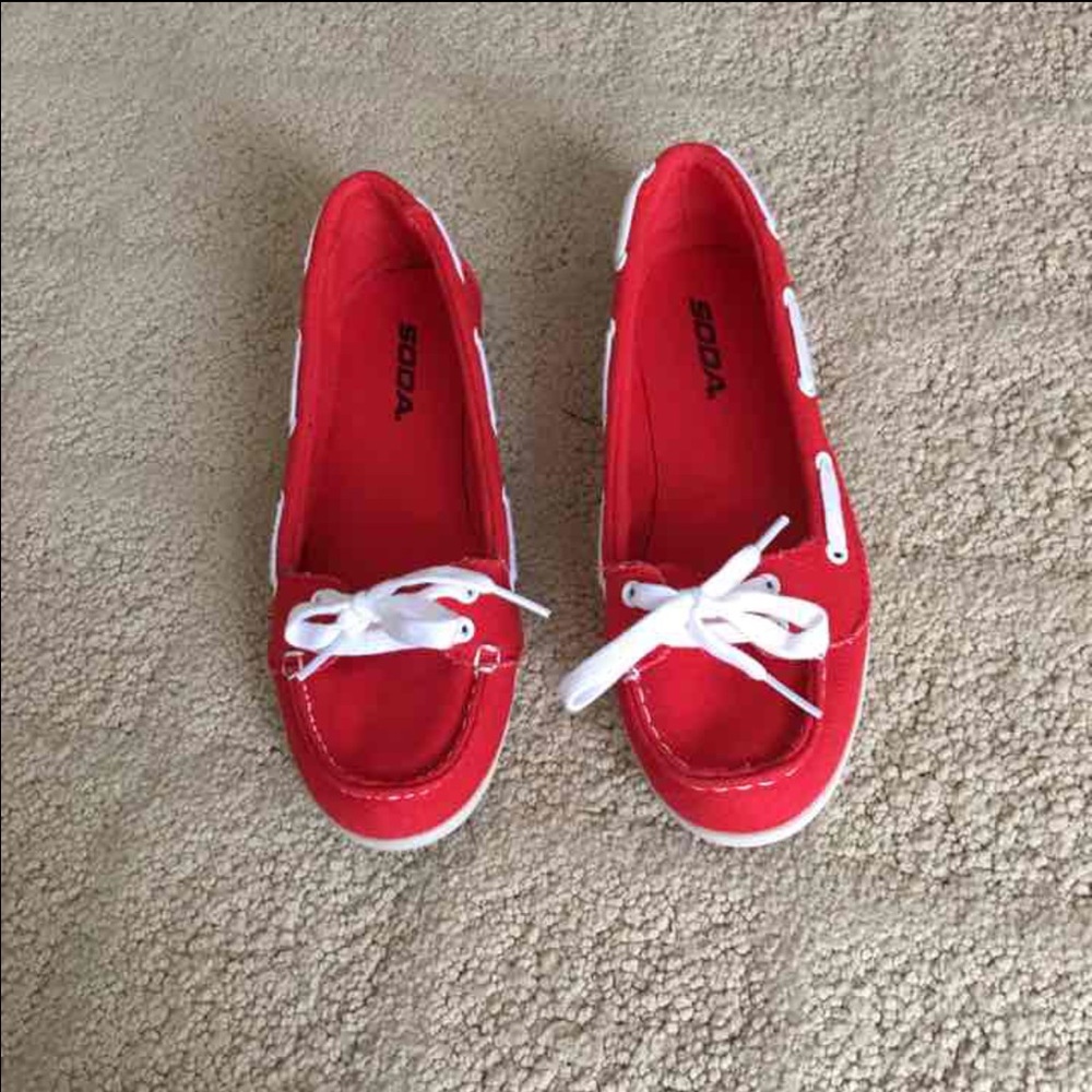 Red canvas boat shoes