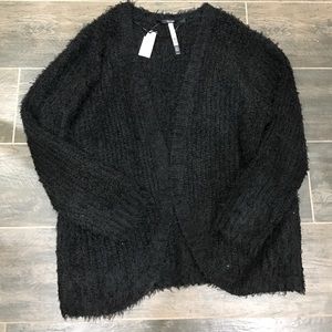 Kensie black fuzzy grandpa cardigan