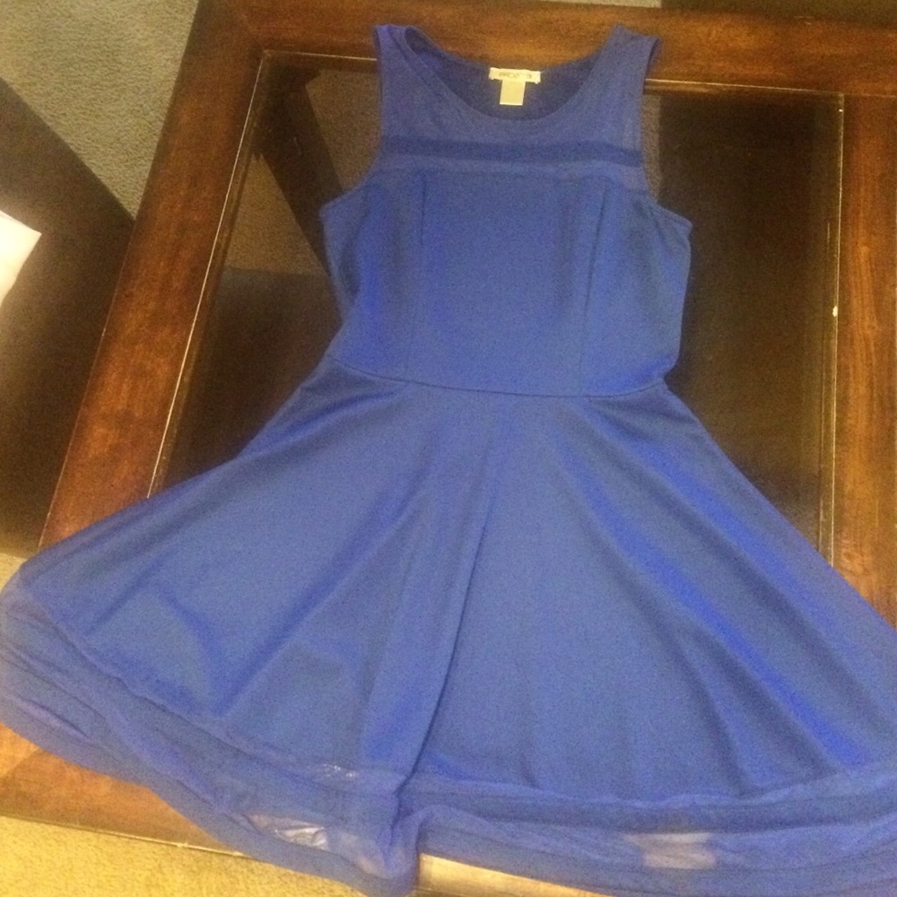 Short blue dress with mesh across breast area