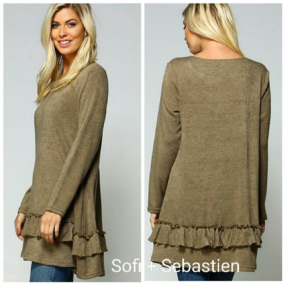 Ruffled Tunic sweater new olive green - Picture 3 of 5