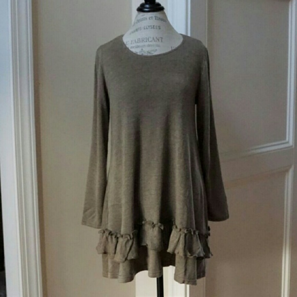 Ruffled Tunic sweater new olive green - Picture 4 of 5