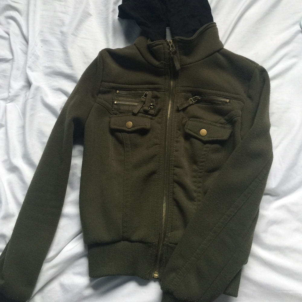 olive green hooded jacket