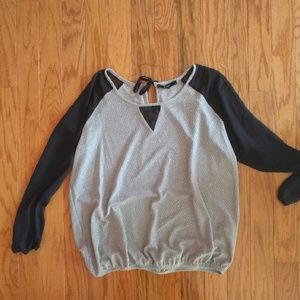 X-Two Silver Sparkle Top with Sheer Sleeves