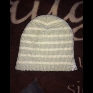 Grey and white striped beanie