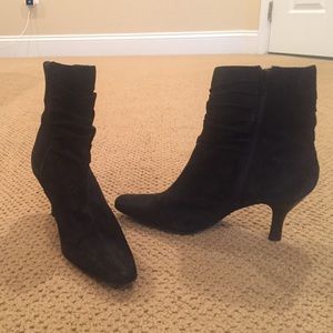 Black Suede Side-Zip High Heel Short Boots, 8.5