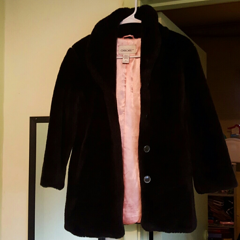 Girls black faux fur coat