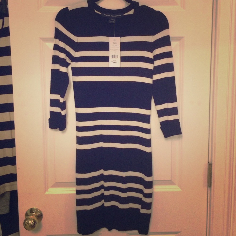 Black striped sweater dress. So soft!