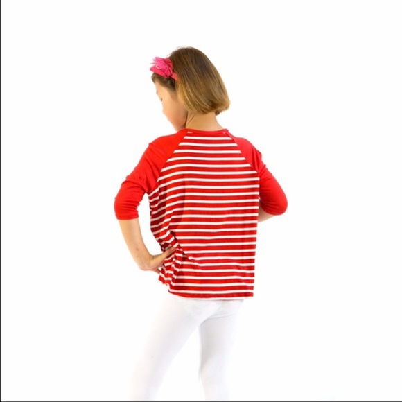 Lace heart shaped detail striped top-Red - Picture 2 of 3