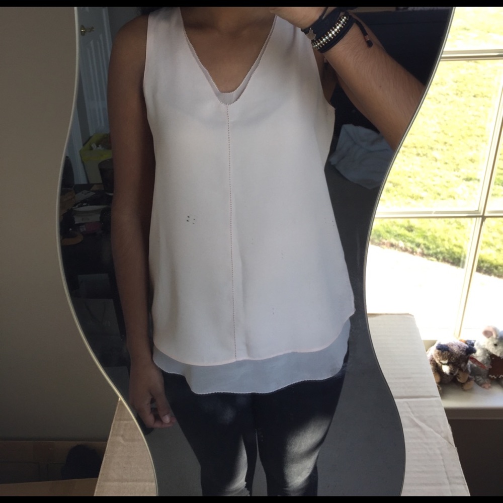 Sheer Pale Pink Rose & Olive Blouse