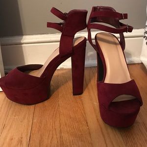 Maroon peep toe heels