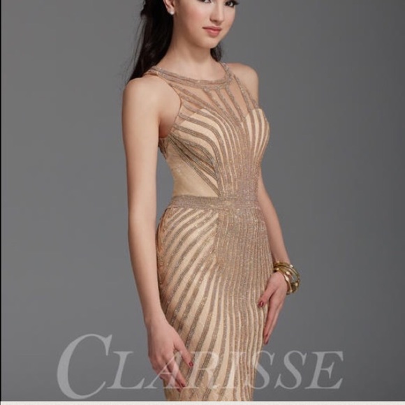 Clarisse Dresses & Skirts - Clarisse Gold Embellished Prom Cocktail Dress 3/4