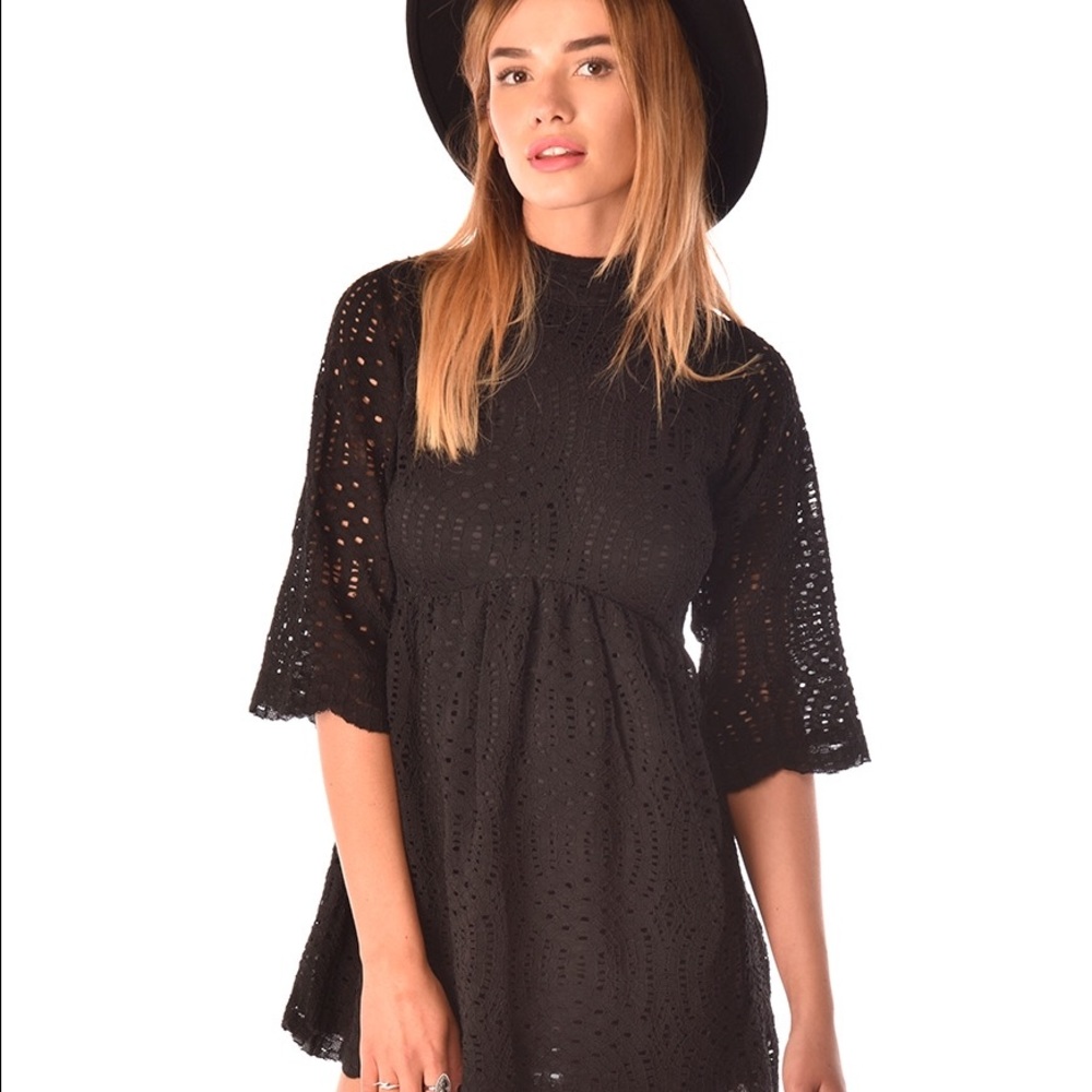 Black lace mini babydoll dress