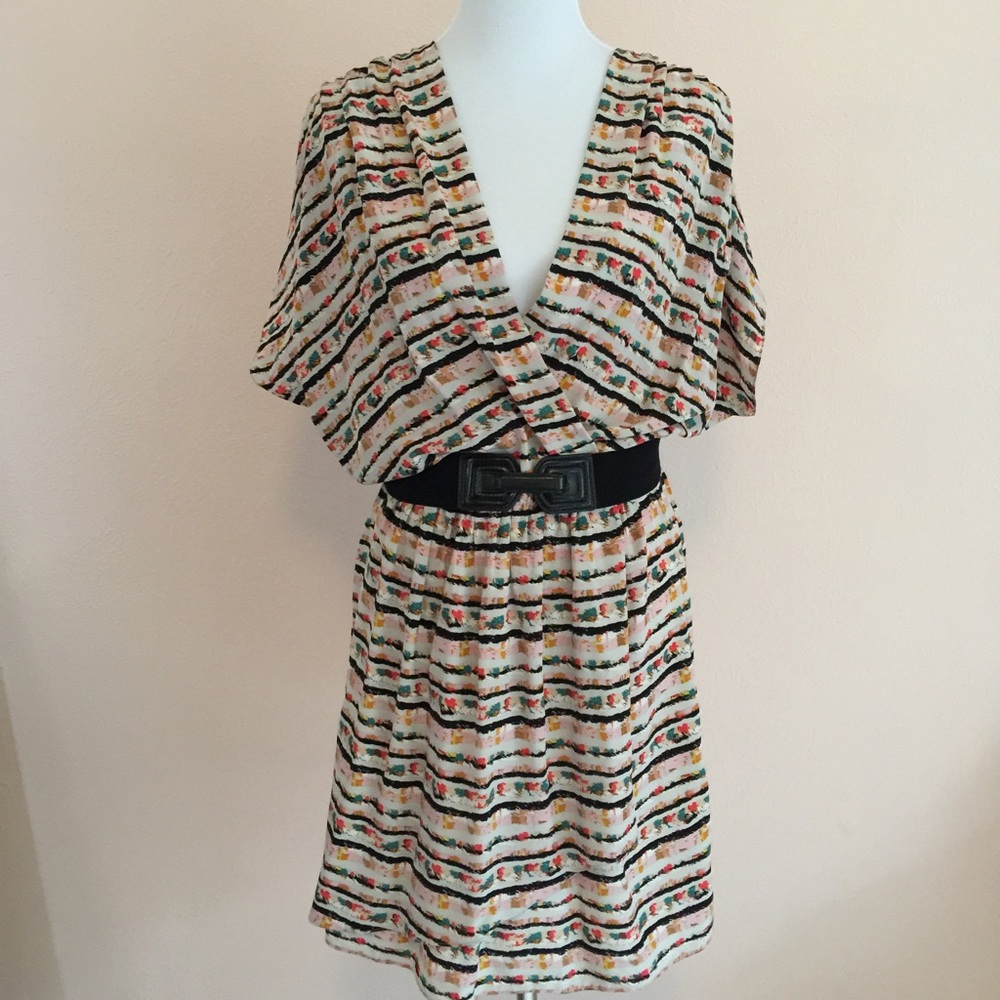 BCBGMaxAzria short sleeve dress, M, multi color