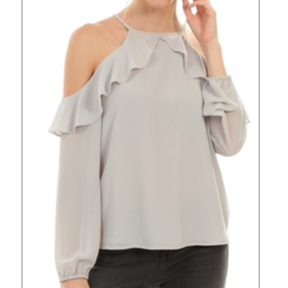 RUFFLE COLD SHOULDER LONG SLEEVE TOP