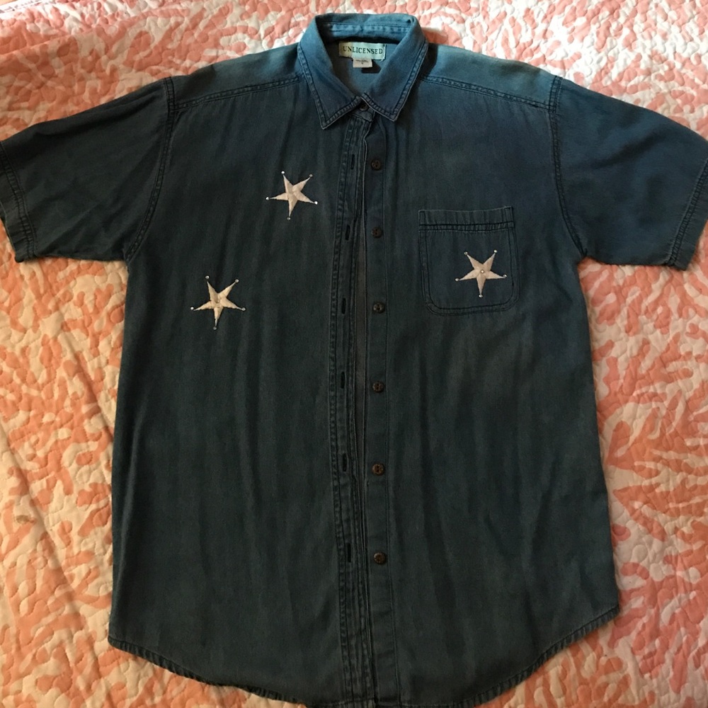 star studded denim button down