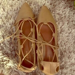 Lace up tan flats