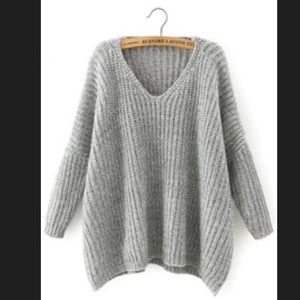 Light Grey V Neck Batwing loose Sweater(NEVER WORN
