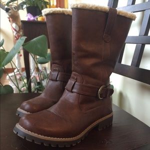 Brown leather boots
