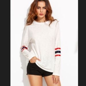 White Drop Shoulder Striped Tshirt (NEVER WORN)