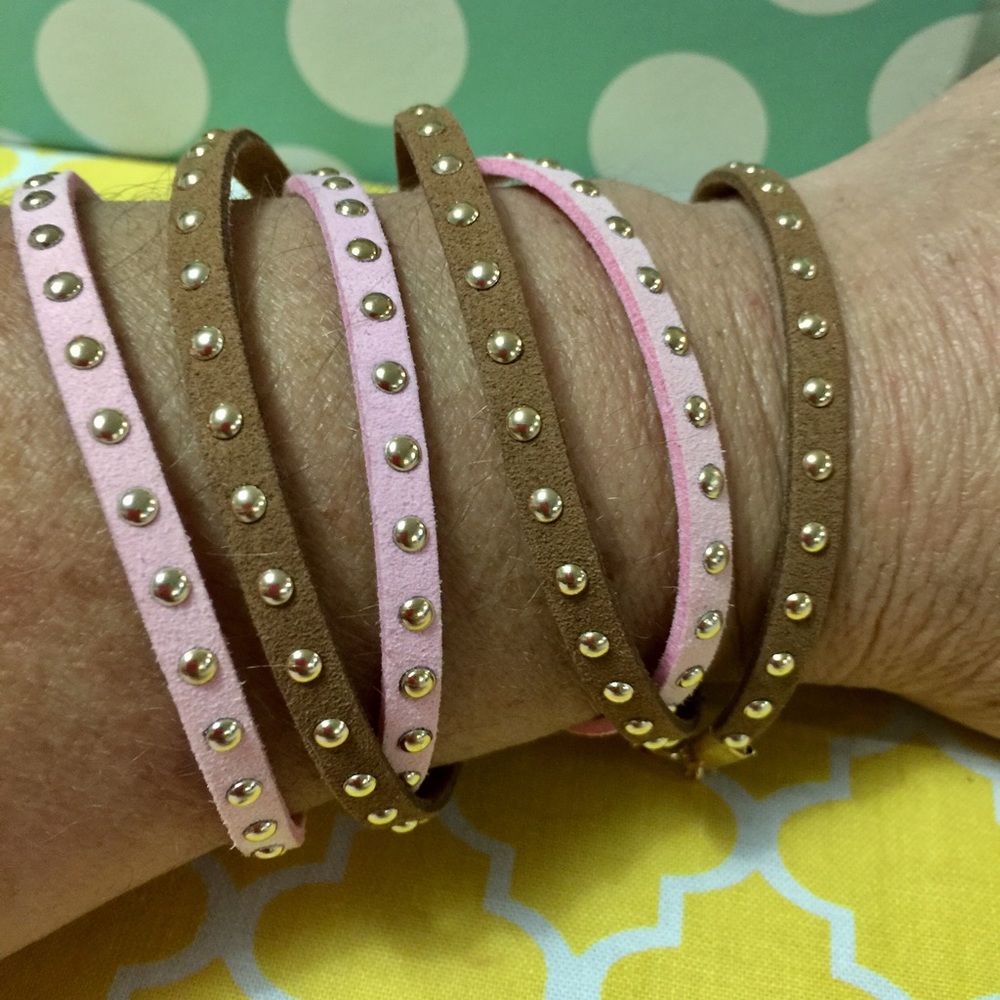 24" Pink Wrap Bracelet w/Gold Tone Embellishments